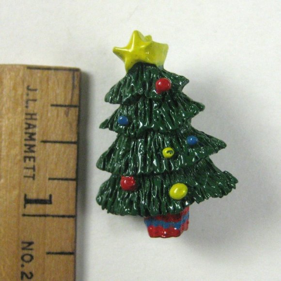 Christmas Tree Brooch 1 Inch Pin Jewelry Star Ornaments Xmas Plastic Festive - Picture 3 of 4